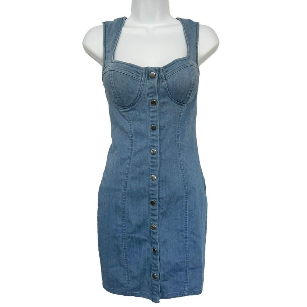 Iris Denim Button Down Bodycon Mini Dress Size Small